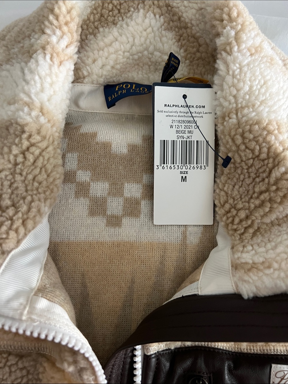 Polo by Ralph Lauren Brown Leather-Trim Sherpa Jacket - Picture 3 of 4